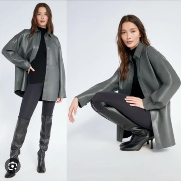 Babaton Aritzia Olive Green Pelli Oversized Button Front Shirt Jacket XS - Picture 1 of 6